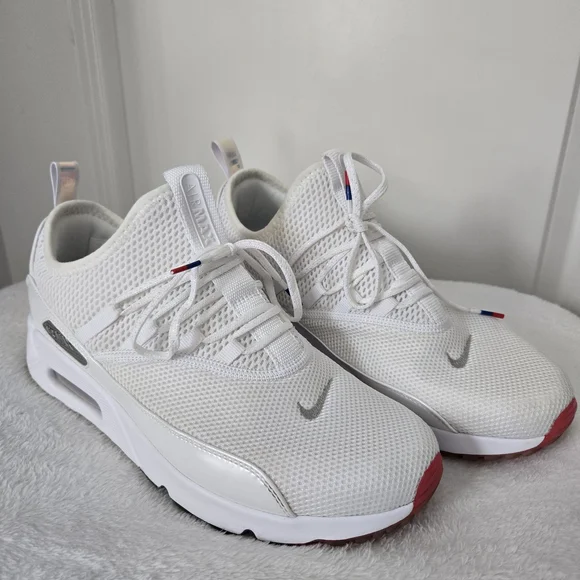 Nike Air Max 90 EZ Men's White/Metallic Silver Sneakers w/ Red & Blue Bottom - Picture 1 of 10